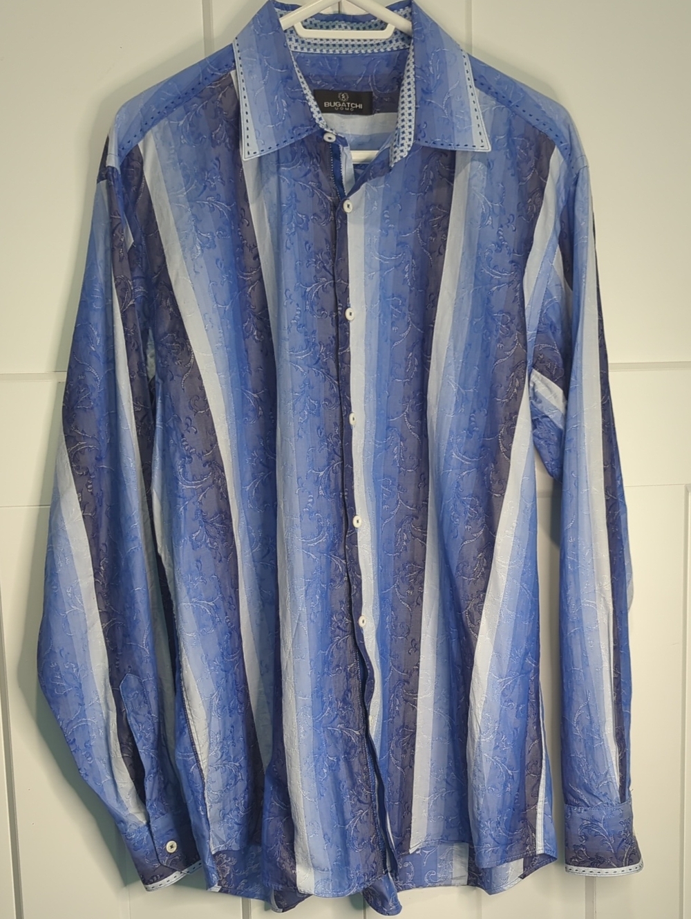 Bugatchi Uomo Men's Blue Striped Long-Sleeve Shirt Size XL